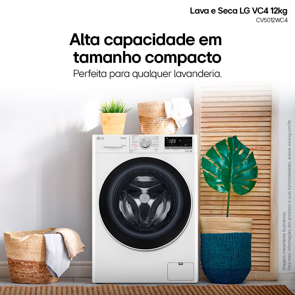 Lava e Seca LG 12Kg Smart com Inteligência Artificial AIDD Branca VC4 CV5012WC4A - 220 Volts